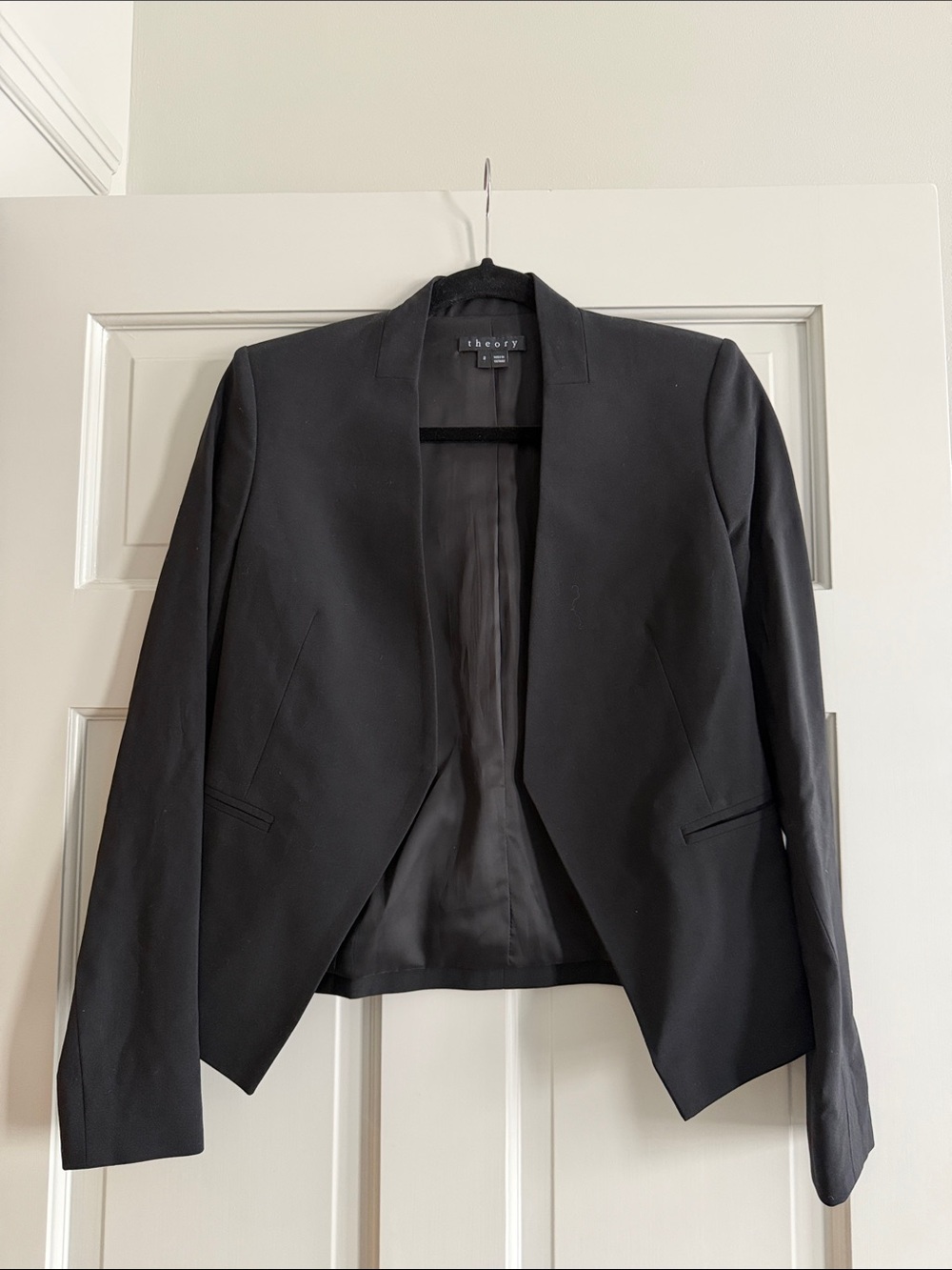 Theory Black Open-Front Cropped Blazer